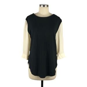 HALSTON HERITAGE Colorblock Sleeve Top Black Cream Size 4 Chic